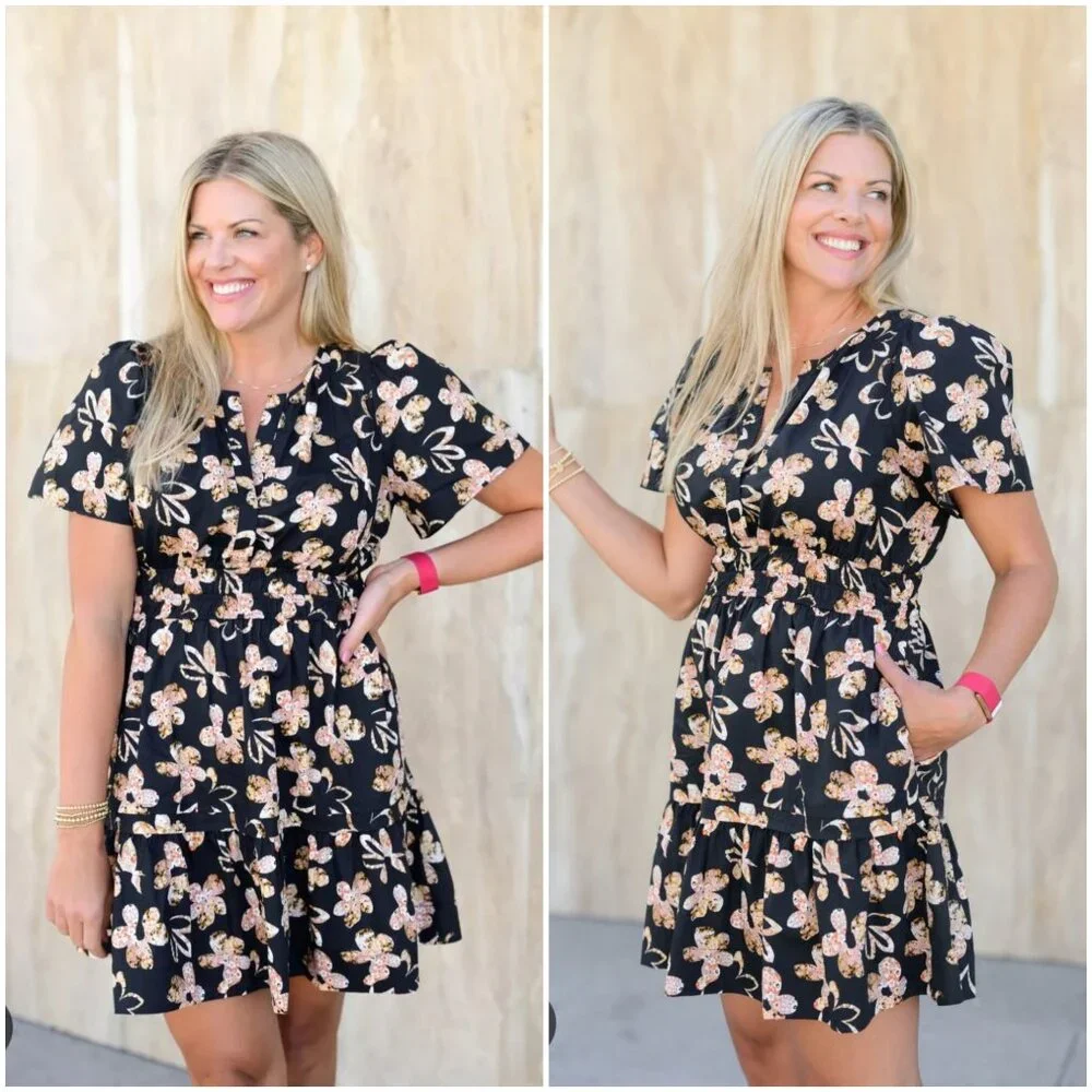 NWT Anthropologie Somerset Mini Dress plus size 3X black neutral floral print - Picture 2 of 10
